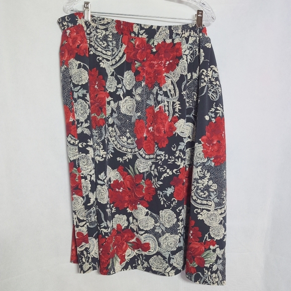 Vintage Koret 22W Floral Red and Black Women's Skirt 28in Length - Picture 2 of 5